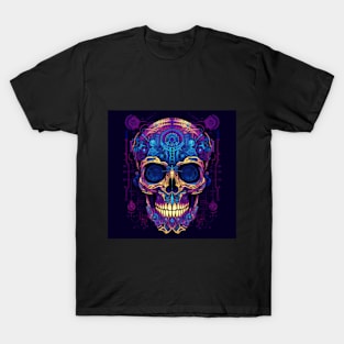 A surrealist vectorlike skull pattern in cyber punk style T-Shirt